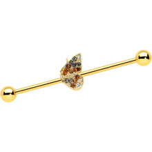 Load image into Gallery viewer, 14G Clear Orange Gem Gold Hue Baroque Butterfly Industrial Barbell 38mm