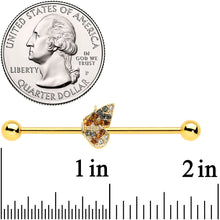 Load image into Gallery viewer, 14G Clear Orange Gem Gold Hue Baroque Butterfly Industrial Barbell 38mm
