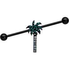 Load image into Gallery viewer, 14G Clear Gem Black Night Palm Tree Dangle Industrial Barbell 38mm