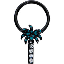 Load image into Gallery viewer, 16G 3/8 Clear Gem Black Night Palm Tree Dangle Hinged Segment Ring
