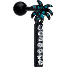 Load image into Gallery viewer, 16G 1/4 Clear Gem Black Night Palm Tree Dangle Cartilage Earring
