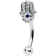 Load image into Gallery viewer, 16G 5/16 Clear Blue Gem Eye Hamsa Hand Curved Eyebrow Ring