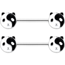 Load image into Gallery viewer, 14G 9/16 Yin Yang Panda Bear Barbell Nipple Ring Set