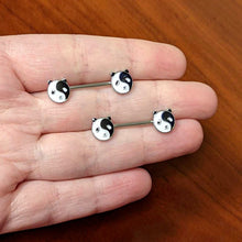 Load image into Gallery viewer, 14G 9/16 Yin Yang Panda Bear Barbell Nipple Ring Set