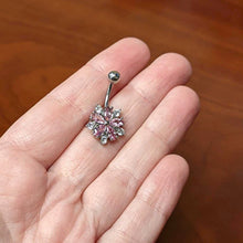 Load image into Gallery viewer, Pink Clear CZ Gem Baroque Floral Burst Belly Ring