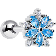 Load image into Gallery viewer, 16G 1/4 Blue CZ Gem Floral Burst Cartilage Tragus Earring