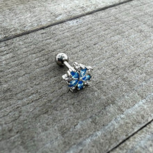 Load image into Gallery viewer, 16G 1/4 Blue CZ Gem Floral Burst Cartilage Tragus Earring