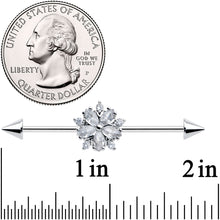 Load image into Gallery viewer, 14G Clear CZ Gem Floral Burst Cone Ends Industrial Barbell 38mm
