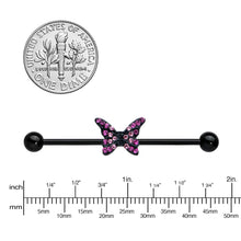 Load image into Gallery viewer, 14G Pink Gem Black Midnight Butterfly Industrial Barbell 38mm