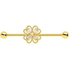 Load image into Gallery viewer, 14G Clear Gem Gold Tone Textured Cross Industrial Barbell 38mm