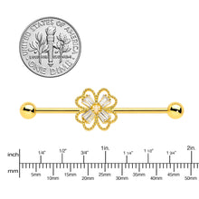 Load image into Gallery viewer, 14G Clear Gem Gold Tone Textured Cross Industrial Barbell 38mm