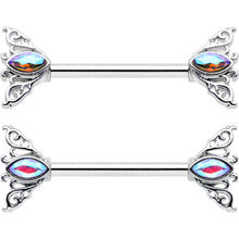 Load image into Gallery viewer, 14G 9/16 Aurora Gem Deco Waves Barbell Nipple Ring Set