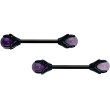 Load image into Gallery viewer, 14G 9/16 Purple Amethyst Black Skeleton Hand Nipple Ring Set