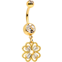 Load image into Gallery viewer, Clear Gem Gold Tone Elegant Textured Shamrock Dangle Belly Ring