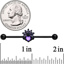 Load image into Gallery viewer, 14G Purple Gem Black Skull Blossom Heart Industrial Barbell 38mm