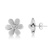 Load image into Gallery viewer, Matte Finished .925 Sterling Silver Diamond Accent Flower Hoop Stud Earring (I-J Color, I1-I2 Clarity)