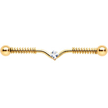 Load image into Gallery viewer, 14G Clear Gem Gold Tone Vee Spring Coil Project Bar 38mm