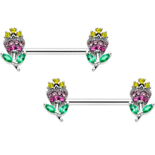 Load image into Gallery viewer, 14G 9/16 Green Pink Gem Mardi Gras Flower Barbell Nipple Ring Set