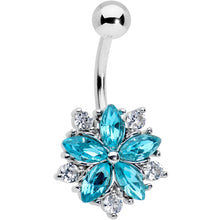 Load image into Gallery viewer, Blue Clear CZ Gem Baroque Floral Burst Belly Ring