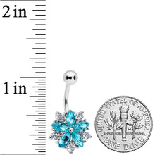 Load image into Gallery viewer, Blue Clear CZ Gem Baroque Floral Burst Belly Ring