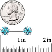 Load image into Gallery viewer, 14G 9/16 Blue CZ Gem Floral Burst Barbell Nipple Ring Set