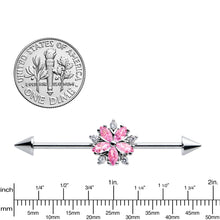 Load image into Gallery viewer, 14G Pink CZ Gem Floral Baroque Burst Cone Industrial Barbell 38mm