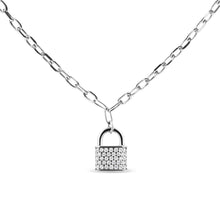 Load image into Gallery viewer, .925 Sterling Silver 1/4 Cttw Diamond Lock 18" Pendant Necklace with Paperclip Chain (H-I Color, SI2-I1 Clarity)
