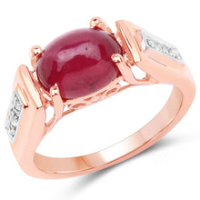 Load image into Gallery viewer, 14K Rose Gold Plated 4.71 Carat Genuine Glass Filled Ruby and White Topaz .925 Sterling Silver Ring