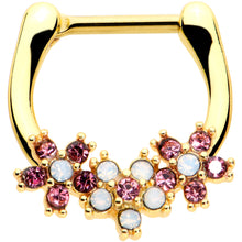 Load image into Gallery viewer, 16G 5/16 White Faux Opal Gold Hue Bunch Flowers Cartilage Clicker