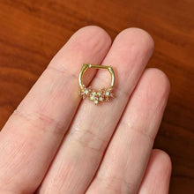 Load image into Gallery viewer, 16G 5/16 White Faux Opal Gold Hue Bunch Flowers Cartilage Clicker