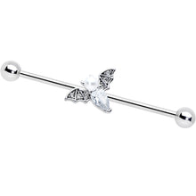 Load image into Gallery viewer, 14G Clear Gem Offset Bat Halloween Industrial Barbell 38mm
