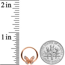 Load image into Gallery viewer, 16G 3/8 Clear Gem Rose Gold Tone Airy Butterfly BCR Captive Ring