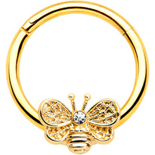 Load image into Gallery viewer, 16G 3/8 Clear Gem Gold Tone Beauty Bee Hinged Circular Ring