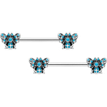 Load image into Gallery viewer, 14G 9/16 Textured Blue Butterfly Barbell Nipple Ring Set