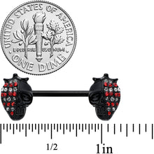 Load image into Gallery viewer, 14G 9/16 Red Gem Black Skull Halloween Barbell Nipple Ring Set