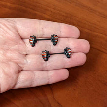 Load image into Gallery viewer, 14G 9/16 Red Gem Black Skull Halloween Barbell Nipple Ring Set