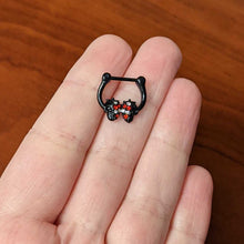 Load image into Gallery viewer, 16G 5/16 Red Clear Gem Black Skulls Cartilage Clicker