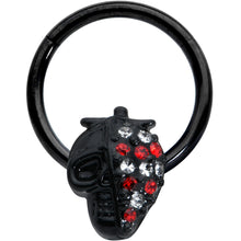 Load image into Gallery viewer, 16G 3/8 Clear Red Gem Black Skull Halloween Hinged Segment Ring