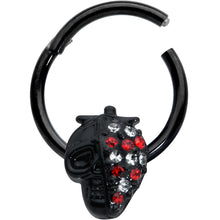 Load image into Gallery viewer, 16G 3/8 Clear Red Gem Black Skull Halloween Hinged Segment Ring