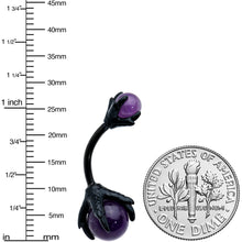 Load image into Gallery viewer, Purple Amethyst Black Skeleton Hand Halloween Double Mount Belly Ring