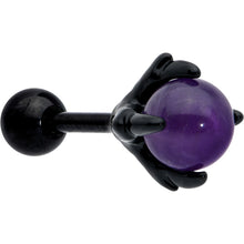 Load image into Gallery viewer, 16G 1/4 Purple Amethyst Black Claw Hand Cartilage Tragus Earring