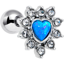 Load image into Gallery viewer, 16G 1/4 Blue Faux Opal Sun Heart Cartilage Tragus Earring