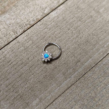 Load image into Gallery viewer, 16G 3/8 Blue Faux Opal Heart Sun Hinged Segment Ring