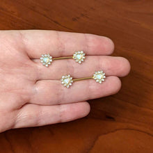 Load image into Gallery viewer, 14G 9/16 White Synthetic Opal Gold Tone Sun Heart Nipple Ring Set