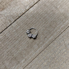 Load image into Gallery viewer, 16G 3/8 Clear Blue Gem Festive Trio Snowflake Hinged Segment Ring