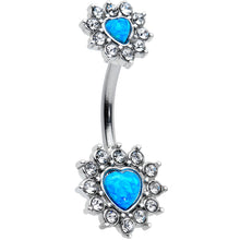 Load image into Gallery viewer, Blue Synthetic Opal Heart Sun Double Mount Belly Ring