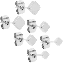Load image into Gallery viewer, 3mm 4mm 5mm Square 316L Stainless Steel Stud Earrings 3 Pack