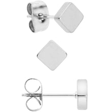 Load image into Gallery viewer, 3mm 4mm 5mm Square 316L Stainless Steel Stud Earrings 3 Pack