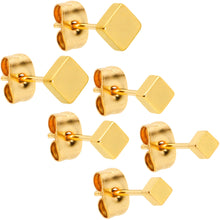 Load image into Gallery viewer, 3mm 4mm 5mm Square Gold Tone 316L Stainless Steel Stud Earrings 3 Pack