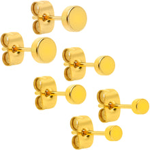Load image into Gallery viewer, 3mm 4mm 5mm Circle Gold Tone 316L Stainless Steel Stud Earrings 3 Pack